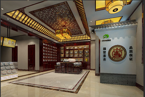 九台古朴典雅的中式茶叶店大堂设计效果图